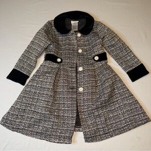 Blueberi Blvd Girls Tweed Coat Dress Black White Velvet Collar Holiday Boutique